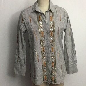 NWT Zara Button Up Embroidered Top Black & Wht S M